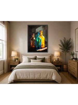 Rose Light Cam Şişeler ve Masa ile Duvar Dekoru Ahşap Mdf Baskı Salon, Yatak Odası, Çocuk Odası, Ofis Duvar Tablosu Çerçeve Görünümlü Mdf Tablo