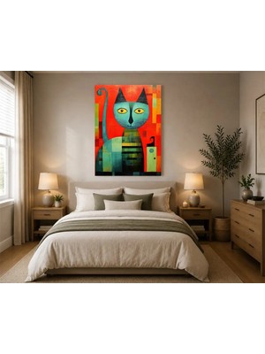 Rose Light Büyük Gözlü Kedi Modern Sanat Duvar Dekoru Ahşap Mdf Baskı Salon, Yatak Odası, Çocuk Odası, Ofis Duvar Tablosu Mdf Tablo