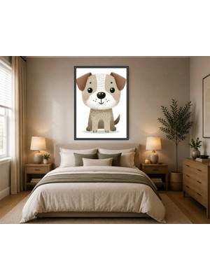 Rose Light Karakalem Görünümlü Köpek Desenli Duvar Çocuk Odası Için Ahşap Mdf Baskı Salon, Yatak Odası, Çocuk Odası, Ofis Duvar Tablosu Çerçeve Görün