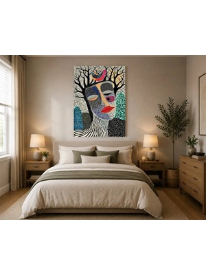 Rose Light Duvar Ağaç ve Kuş Portresi Duvar Dekoru Ahşap Mdf Baskı Salon, Yatak Odası, Çocuk Odası, Ofis Duvar Tablosu Mdf Tablo
