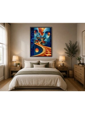 Rose Light Iki Yüzlü Figür ve Spiral Merdiven Soyut Duvar Dekoru Ahşap Mdf Baskı Salon, Yatak Odası, Çocuk Odası, Ofis Duvar Tablosu Çerçeve Görünüml
