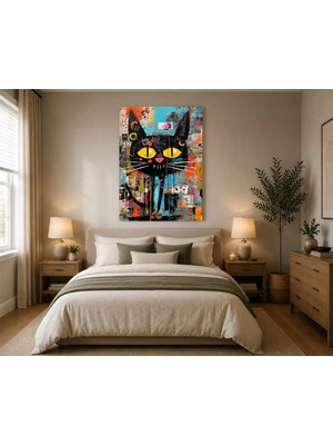 Rose Light Kedi Yüzü Arka Planlı Modern Sanat Duvar Dekoru Ahşap Mdf Baskı Salon, Yatak Odası, Çocuk Odası, Ofis Duvar Tablosu Mdf Tablo