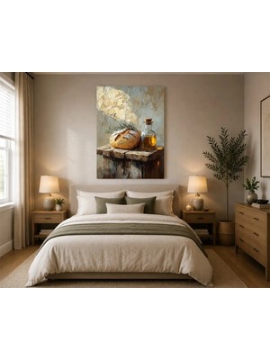 Rose Light Ekmek ve Zeytinyağı Motifiyle Duvar Dekoru Ahşap Mdf Baskı Salon, Yatak Odası, Çocuk Odası, Ofis Duvar Tablosu Mdf Tablo