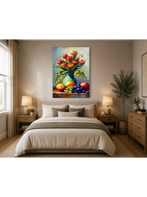 Rose Light Çiçek Buketi ve Meyveler ile Duvar Tablosu Duvar Dekoru Ahşap Mdf Baskı Salon, Yatak Odası, Çocuk Odası, Ofis Duvar Tablosu Mdf Tablo