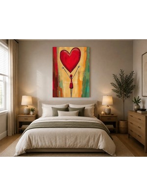 Rose Light Kalp Figürlü Yağlı Boya Görünümlü Duvar Dekoru Ahşap Mdf Baskı Salon, Yatak Odası, Çocuk Odası, Ofis Duvar Tablosu Mdf Tablo