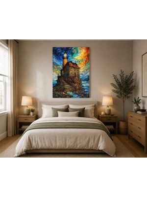 Rose Light Deniz Feneri Detaylı Duvar Dekoru Ahşap Mdf Baskı Salon, Yatak Odası, Çocuk Odası, Ofis Duvar Tablosu Mdf Tablo