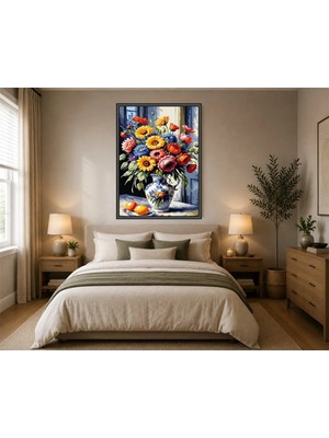 Rose Light Çiçekli Vazoda Çiçekler Duvar Dekoru Ahşap Mdf Baskı Salon, Yatak Odası, Çocuk Odası, Ofis Duvar Tablosu Çerçeve Görünümlü Mdf Tablo