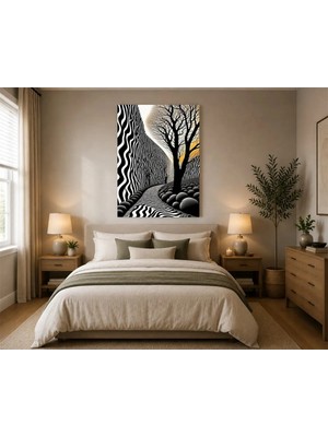 Rose Light Duvar Ağaçlar ve Yol Manzarası Duvar Dekoru Ahşap Mdf Baskı Salon, Yatak Odası, Çocuk Odası, Ofis Duvar Tablosu Mdf Tablo