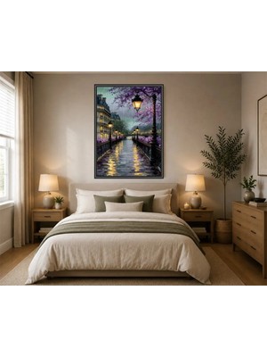 Rose Light Yağmur Altında Kanal Sahnesi Duvar Dekoru Ahşap Mdf Baskı Salon, Yatak Odası, Çocuk Odası, Ofis Duvar Tablosu Çerçeve Görünümlü Mdf