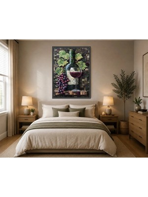 Rose Light Duvar – , Üzüm Dalı ve Kadeh Duvar Dekoru Ahşap Mdf Baskı Salon, Yatak Odası, Çocuk Odası, Ofis Duvar Tablosu Çerçeve Görünümlü Mdf Tablo