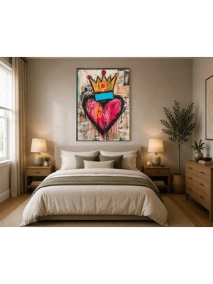 Rose Light Kalp Üzerine Taç Soyut Sanat Yağlı Boya Duvar Dekoru Ahşap Mdf Baskı Salon, Yatak Odası, Çocuk Odası, Ofis Duvar Tablosu Mdf Tablo