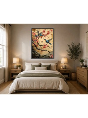 Rose Light Ahşap Duvar Kuşlar ve Çiçek Desenli Duvar Dekoru Ahşap Mdf Baskı Salon, Yatak Odası, Çocuk Odası, Ofis Duvar Tablosu Çerçeve Görünümlü Mdf