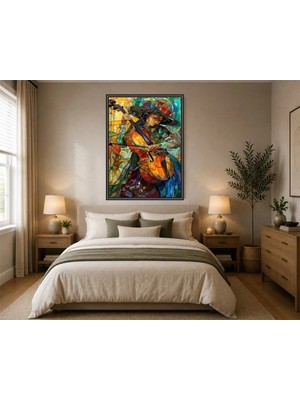 Rose Light Modern Sanat Kadın Görseli Keman Çalayan Görseli Duvar Dekoru Ahşap Mdf Baskı Salon, Yatak Odası, Çocuk Odası, Ofis Duvar Tablosu Çerçeve