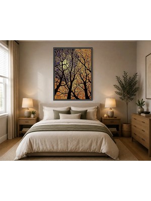 Rose Light Duvar Ağaçların Yaprakları ve Tonlar Duvar Dekoru Ahşap Mdf Baskı Salon, Yatak Odası, Çocuk Odası, Ofis Duvar Tablosu Çerçeve Görünümlü Md