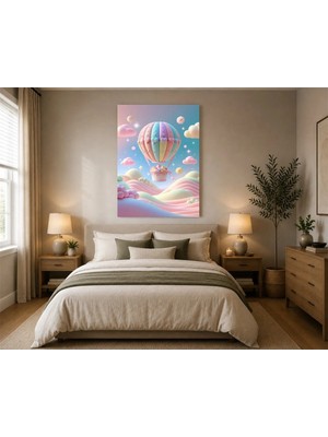 Rose Light Sıcak Hava Balonu Bulut Çocuk Odası Ahşap Mdf Baskı Tablo Mdf Tablo