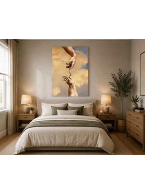 Rose Light Iki El Bulutlu Gökyüzü Duvar Dekoru Ahşap Mdf Baskı Salon, Yatak Odası, Çocuk Odası, Ofis Duvar Tablosu Mdf Tablo