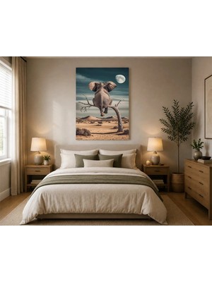 Rose Light Fil ve Ay Motifiyle Duvar Dekoru Ahşap Mdf Baskı Salon, Yatak Odası, Çocuk Odası, Ofis Duvar Tablosu Mdf Tablo