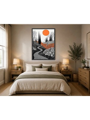 Rose Light Aydınlık Yol ve Çam Ağaçları Duvar Dekoru Ahşap Mdf Baskı Salon, Yatak Odası, Çocuk Odası, Ofis Duvar Tablosu Çerçeve Görünümlü Mdf