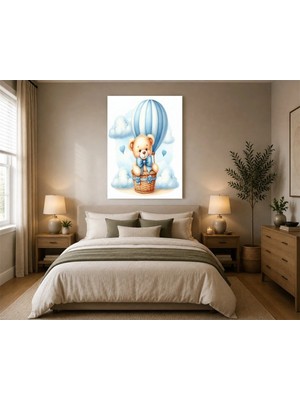 Rose Light Yünlü Ayı Balonlu Sepet Çocuk Odası Ahşap Mdf Baskı Tablo Mdf Tablo