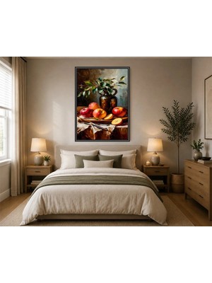 Rose Light Elma ve Meyveler Tavası ile Duvar Yatak Odası Dekoru Ahşap Mdf Baskı Salon, Çocuk Odası, Ofis Duvar Tablosu Çerçeve Görünümlü
