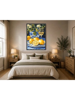 Rose Light Limon ve Kadehi Motifiyle Dekoratif Duvar Mutfak Dekoru Ahşap Mdf Baskı Salon, Yatak Odası, Çocuk Odası, Ofis Duvar Tablosu Çerçeve Görünü