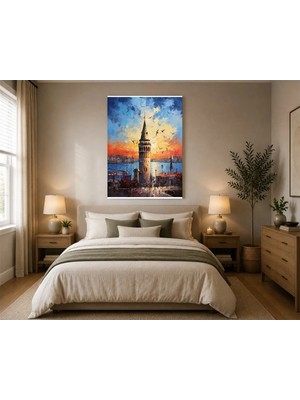 Rose Light Galata Kulesi Boğaziçi Manzarası Duvar Dekoru Ahşap Mdf Baskı Salon, Yatak Odası, Çocuk Odası, Ofis Duvar Tablosu Mdf Tablo