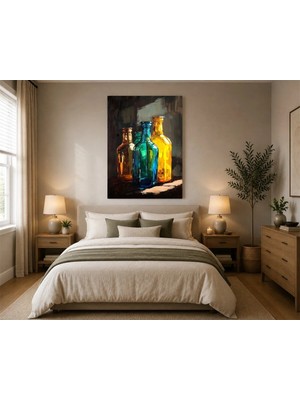 Rose Light Cam Şişeler ve Masa ile Duvar Dekoru Ahşap Mdf Baskı Salon, Yatak Odası, Çocuk Odası, Ofis Duvar Tablosu Mdf Tablo