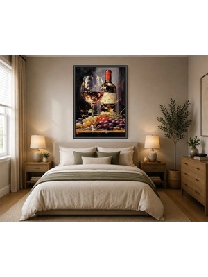 Rose Light Ahşap Duvar – Şişesi ve Üzümlü Mutfak Dekoru Ahşap Mdf Baskı Salon, Yatak Odası, Çocuk Odası, Ofis Duvar Tablosu Çerçeve Görünümlü Mdf Tab