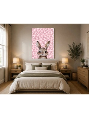 Rose Light Tavşan Kalp Desenli Arka Duvar Dekoru Ahşap Mdf Baskı Tablo Mdf Tablo