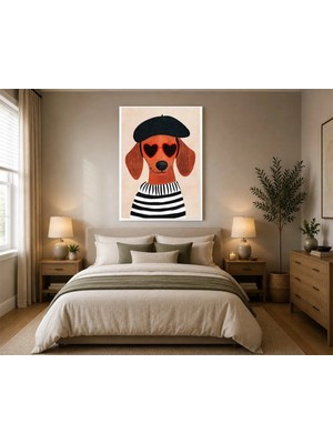 Rose Light Sosis Köpeği Beretli Duvar Dekoru Ahşap Mdf Baskı Tablo Mdf Tablo