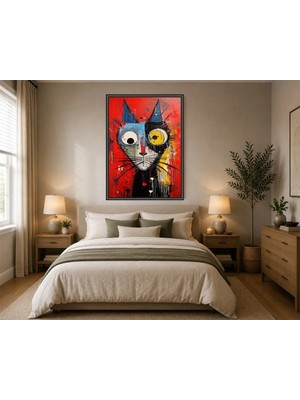 Rose Light Büyük Gözlü Kedi Görseli Duvar Tablosu Duvar Dekoru Ahşap Mdf Baskı Salon, Yatak Odası, Çocuk Odası, Ofis Duvar Tablosu Çerçeve Görünümlü