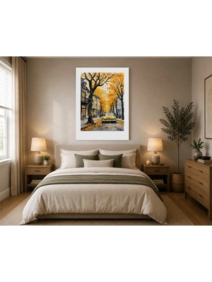 Rose Light Klasik Otomobil Yapraklar ve Ağaçlarla Duvar Dekoru Ahşap Mdf Baskı Salon, Yatak Odası, Çocuk Odası, Ofis Duvar Tablosu Mdf Tablo