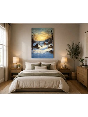 Rose Light Kar Yağışlı Kırsal Manzara Salon Ahşap Mdf Baskı Tablo Mdf Tablo