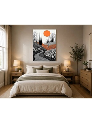 Rose Light Aydınlık Yol ve Çam Ağaçları Duvar Dekoru Ahşap Mdf Baskı Salon, Yatak Odası, Çocuk Odası, Ofis Duvar Tablosu Mdf Tablo