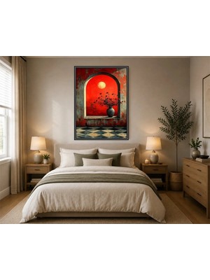 Rose Light Pencereden Ay ve Çiçekler Salon Ahşap Mdf Baskı Tablo Çerçeve Görünümlü Mdf Tablo