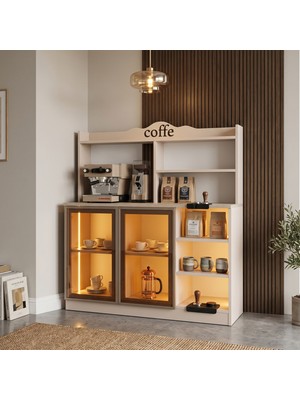 Eymense Cafe Cam Dolaplı %100 MDF Kahve Köşesi