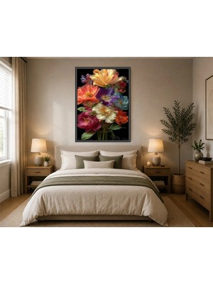 Rose Light Yağlı Boya Görünümlü Çiçek Duvar Dekoru Ahşap Mdf Baskı Salon, Yatak Odası, Çocuk Odası, Ofis Duvar Tablosu Çerçeve Görünümlü Mdf Tablo