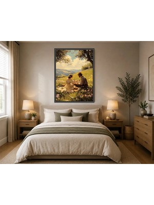 Rose Light Piknik Çifti Yatak Odası Ahşap Mdf Baskı Tablo Çerçeve Görünümlü Mdf Tablo