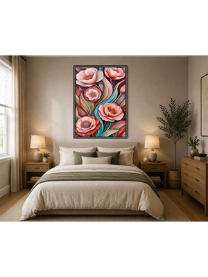 Rose Light Papatyalı Duvar Dekoru Ahşap Mdf Baskı Tablo Çerçeve Görünümlü Mdf Tablo