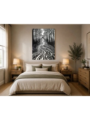 Rose Light Yol Kenarında Ağaçlar Duvar Dekoru Ahşap Mdf Baskı Tablo Mdf Tablo