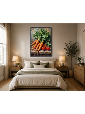 Rose Light Karotte ve Domates Desenli Duvar Mutfak Dekoru Ahşap Mdf Baskı Salon, Yatak Odası, Çocuk Odası, Ofis Duvar Tablosu Çerçeve Görünümlü Mdf T