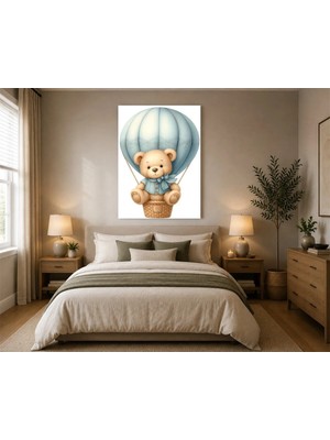 Rose Light Yastıkta Oturan Ayı Balonu Çocuk Odası Ahşap Mdf Baskı Tablo Mdf Tablo