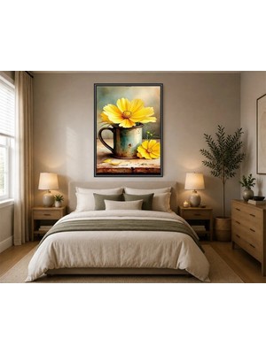 Rose Light Çiçekli Kupa Motifiyle Duvar Dekoru Ahşap Mdf Baskı Salon, Yatak Odası, Çocuk Odası, Ofis Duvar Tablosu Çerçeve Görünümlü Mdf Tablo