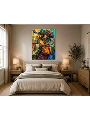 Rose Light Modern Sanat Kadın Görseli Keman Çalayan Görseli Duvar Dekoru Ahşap Mdf Baskı Salon, Yatak Odası, Çocuk Odası, Ofis Duvar Tablosu Mdf Tabl