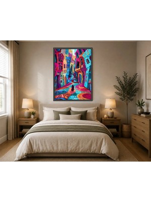 Rose Light Geceyarısı Şehri Soyut Sanat Duvar Dekoru Ahşap Mdf Baskı Tablo Çerçeve Görünümlü Mdf Tablo