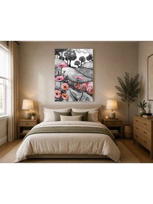 Rose Light Poplar Çiçekli Manzara Duvar Dekoru Ahşap Mdf Baskı Tablo Mdf Tablo