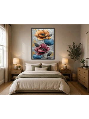 Rose Light Papatyalar ve Yapraklar Duvar Dekoru Ahşap Mdf Baskı Tablo Çerçeve Görünümlü Mdf Tablo