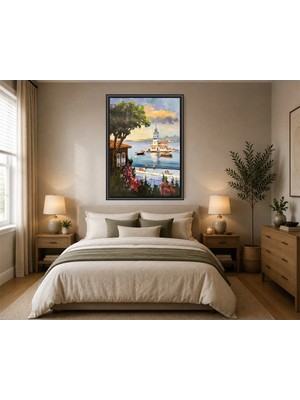 Rose Light Istanbul Boğazı Manzaralı Duvar Dekoru Ahşap Mdf Baskı Salon, Yatak Odası, Çocuk Odası, Ofis Duvar Tablosu Çerçeve Görünümlü Mdf Tab
