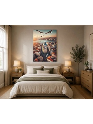 Rose Light Galata Kulesi Boğaziçi Duvar Dekoru Ahşap Mdf Baskı Tablo Mdf Tablo
