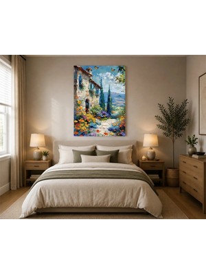Rose Light Italyan Kırsal Manzarası, Zeytin Ağaçları ve Kelebekler Salon Dekoru Ahşap Mdf Baskı Salon, Yatak Odası, Çocuk Odası, Ofis Duvar Tablosu M